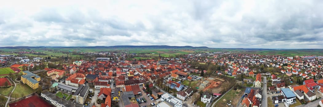 Aerial view of Bad Koenigshofen with sights of the city