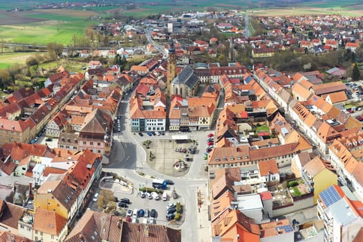 Aerial view of Bad Koenigshofen with sights of the city