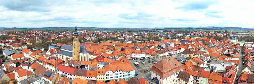 Aerial view of Bad Koenigshofen with sights of the city