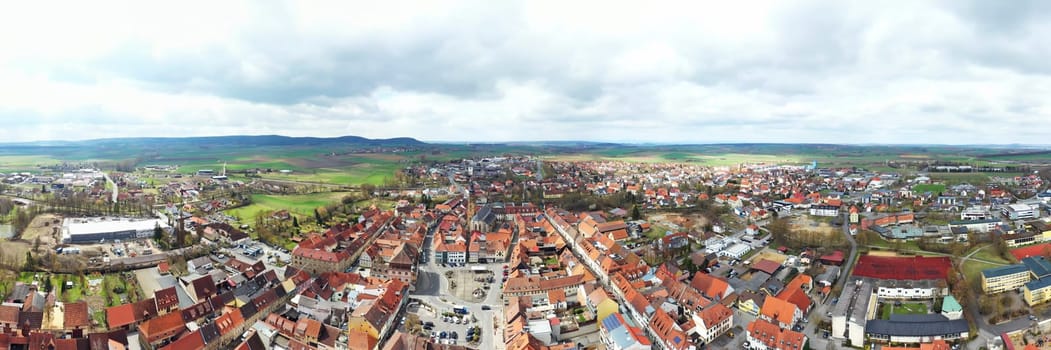 Aerial view of Bad Koenigshofen with sights of the city
