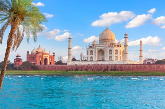 Taj Mahal back view over the Yamuna, Agra, India.