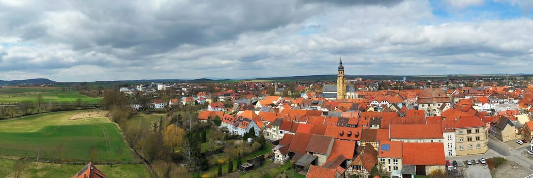 Aerial view of Bad Koenigshofen with sights of the city