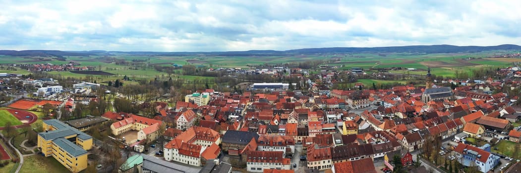 Aerial view of Bad Koenigshofen with sights of the city