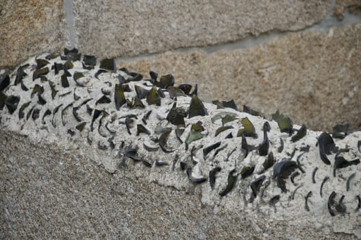 wall bristling with shard of glass