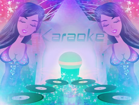 Karaoke night, abstract illustration with microphone and singer