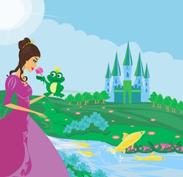 Beautiful young princess and big frog