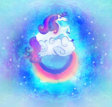 Card with a cute unicorn rainbow in the clouds.