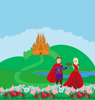 Beautiful castle and princess with prince