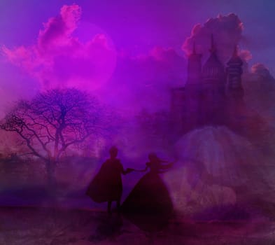 Magic castle and princess with prince