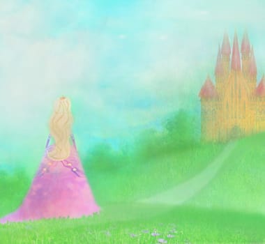 Princess in front of her castle