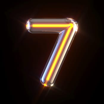Glowing glass tube font Number 7 SEVEN 3D render illustration isolated on black background