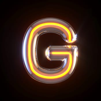Glowing glass tube font Letter G 3D render illustration isolated on black background