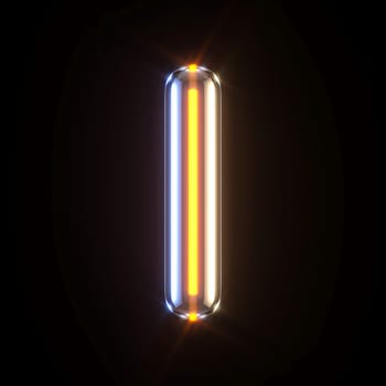 Glowing glass tube font Letter I 3D render illustration isolated on black background