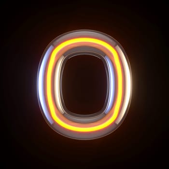 Glowing glass tube font Letter O 3D render illustration isolated on black background