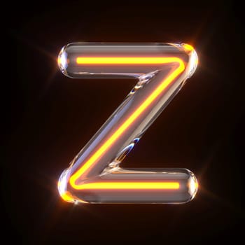 Glowing glass tube font Letter Z 3D render illustration isolated on black background