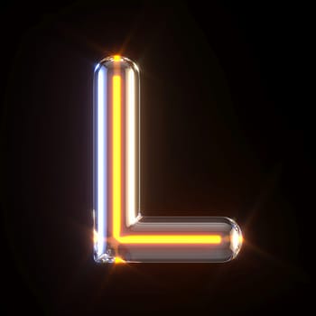 Glowing glass tube font Letter L 3D render illustration isolated on black background