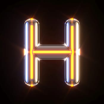Glowing glass tube font Letter H 3D render illustration isolated on black background