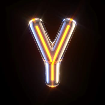 Glowing glass tube font Letter Y 3D render illustration isolated on black background