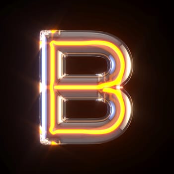 Glowing glass tube font Letter B 3D render illustration isolated on black background