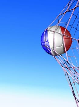 French flag soccer ball inside the net