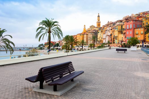 Menton, France - circa August 2021: view of the French Riviera, named the Coast Azur, located in the South of France. Sunrise light.