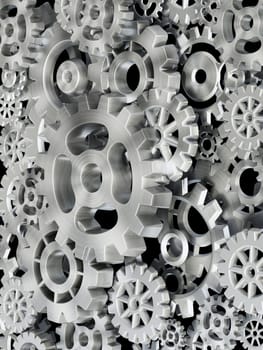 Metal gears in motion background. 3D illustration.