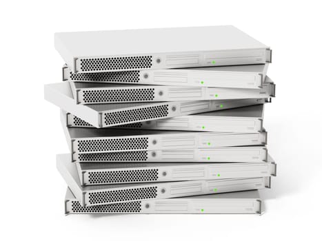 White data server units isolated on white background. 3D illustration.