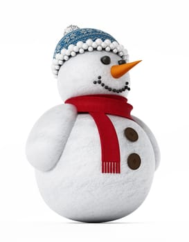 Snowman isolated on white background. 3D illustration.