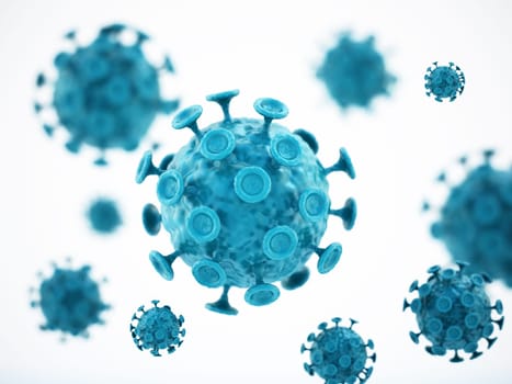 Green viruses isolated on white background. 3D illustration.