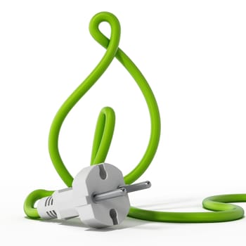 Cable of electric plug forming a leaf shape. 3D illustration.