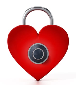 Locked red heart with dial. 3D illustration.