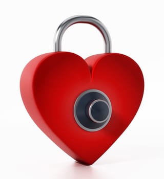 Locked red heart with dial. 3D illustration.