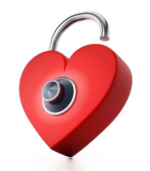 Unlocked red heart with dial. 3D illustration.