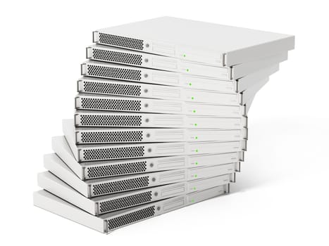 DNA shaped data server units isolated on white background. 3D illustration.