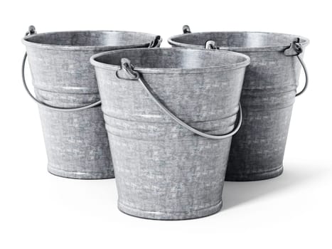 Empty metal bucket isolated on white background. 3D illustration.