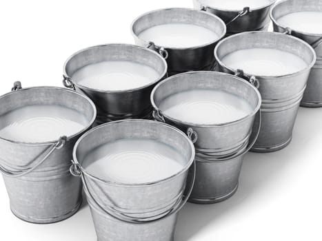 Metal bucket with milk isolated on white background. 3D illustration.