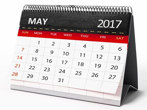 May 2017 desktop calendar isolated on white background. 3D illustration.