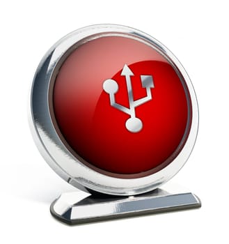 Glossy red button with usb symbol. 3D illustration.