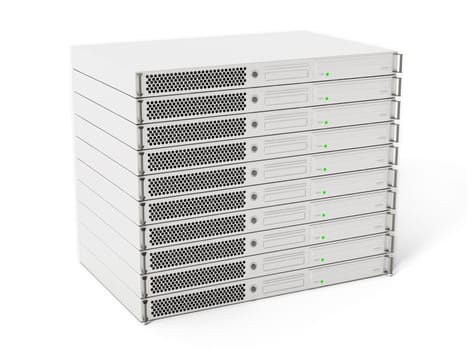White data server units isolated on white background. 3D illustration.