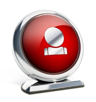 Glossy red button with person symbol. 3D illustration.