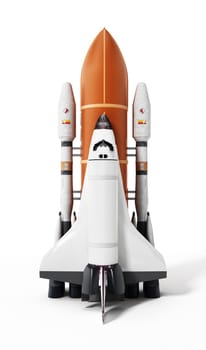 Rocket carrying space shuttle launches off. 3D illustration.