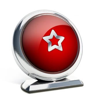Glossy red button with star symbol. 3D illustration.
