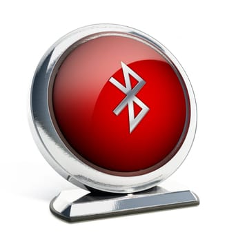 Glossy red button with bluetooth symbol. 3D illustration.