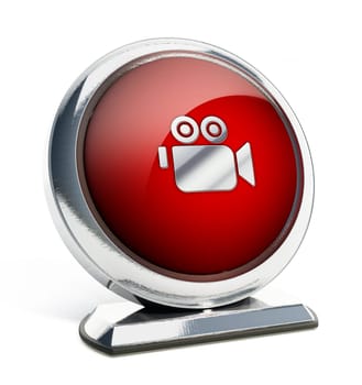 Glossy red button with camera symbol. 3D illustration.