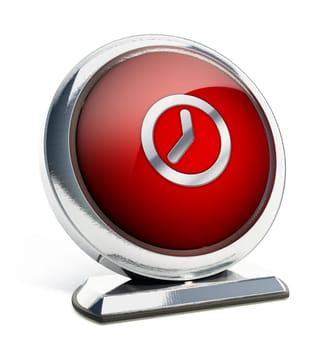 Glossy red button with clock symbol. 3D illustration.
