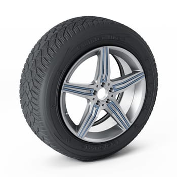 Winter tyre isolated on white background. 3D illustration.