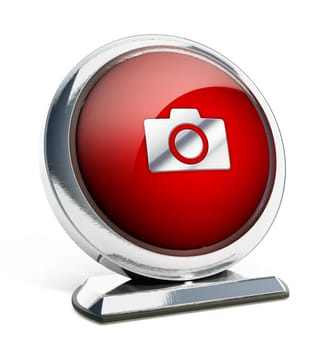 Glossy red button with camera symbol. 3D illustration.