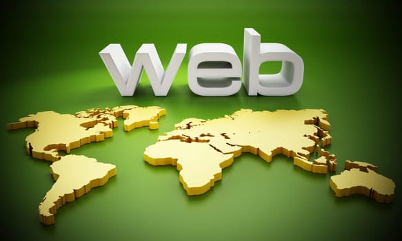 White web word on Earth map. 3D illustration.