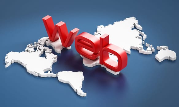 Red web word on Earth map. 3D illustration.