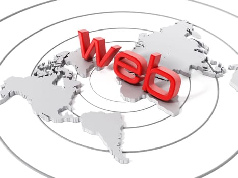 Red web word on Earth map. 3D illustration.